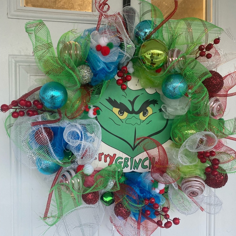 Handmade grinch Christmas wreath